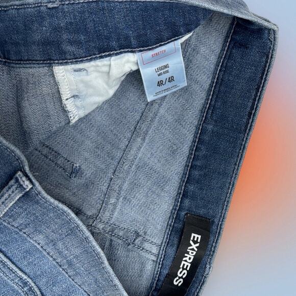 EXPRESS Women’s 4 Yellow Stripe MID RISE LEGGING Blue Jeans - Picture 4 of 4